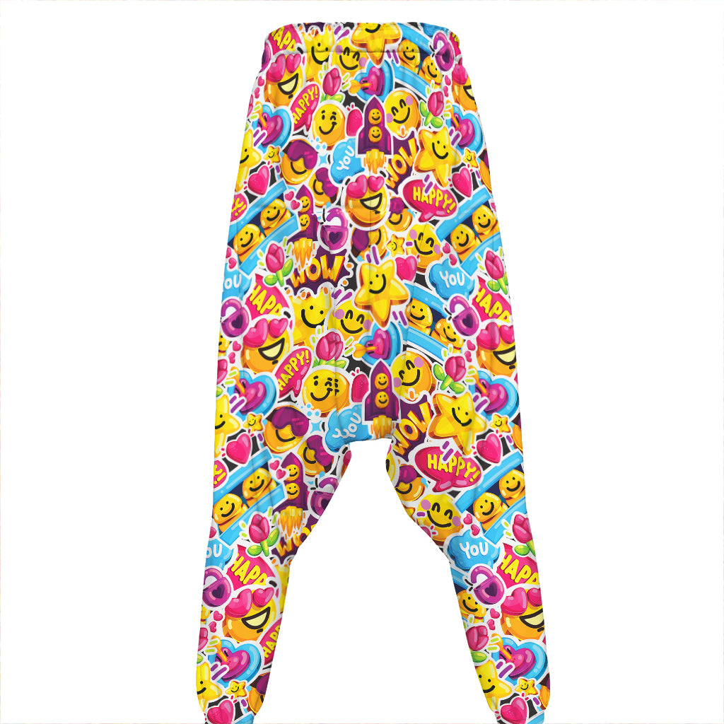 Smiley Faces Emoji Pattern Print Hammer Pants
