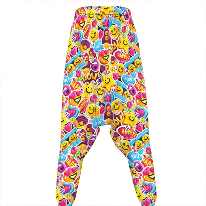 Smiley Faces Emoji Pattern Print Hammer Pants