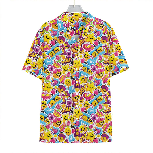 Smiley Faces Emoji Pattern Print Hawaiian Shirt