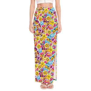 Smiley Faces Emoji Pattern Print High Slit Maxi Skirt