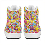 Smiley Faces Emoji Pattern Print High Top Leather Sneakers