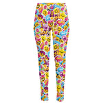 Smiley Faces Emoji Pattern Print High-Waisted Pocket Leggings