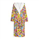 Smiley Faces Emoji Pattern Print Hooded Bathrobe