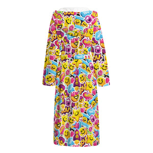 Smiley Faces Emoji Pattern Print Hooded Bathrobe