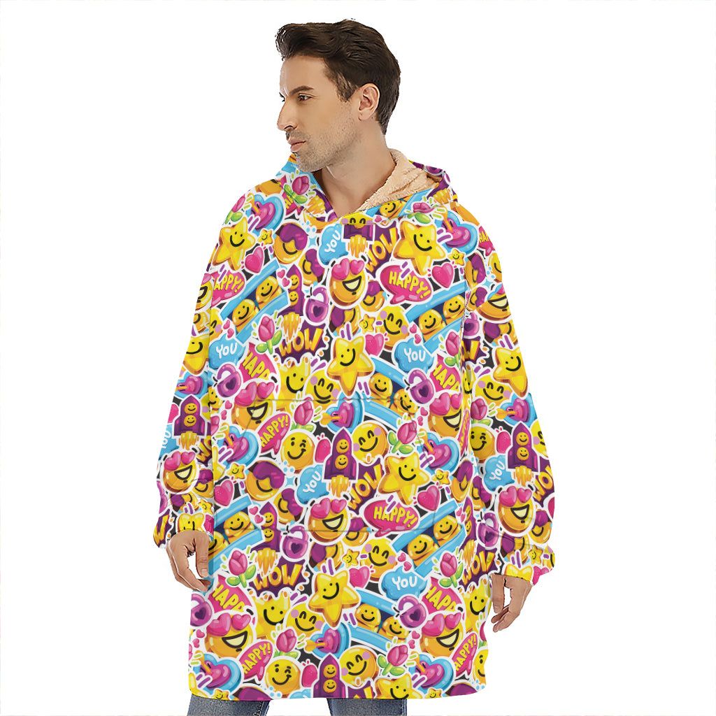 Smiley Faces Emoji Pattern Print Hoodie Blanket