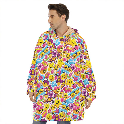 Smiley Faces Emoji Pattern Print Hoodie Blanket