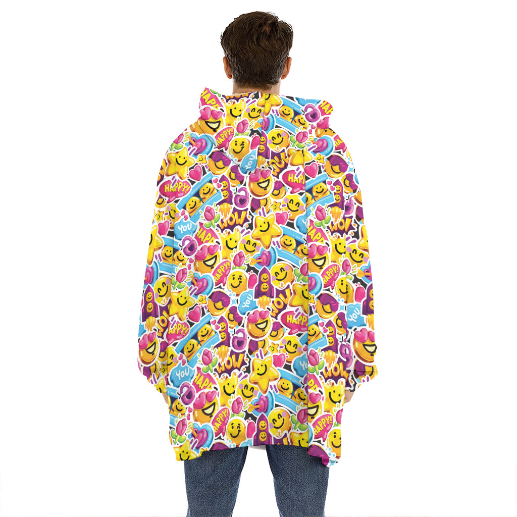 Smiley Faces Emoji Pattern Print Hoodie Blanket