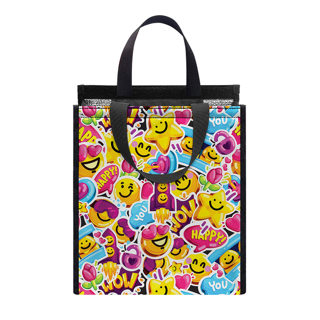 Smiley Faces Emoji Pattern Print Insulated Lunch Tote