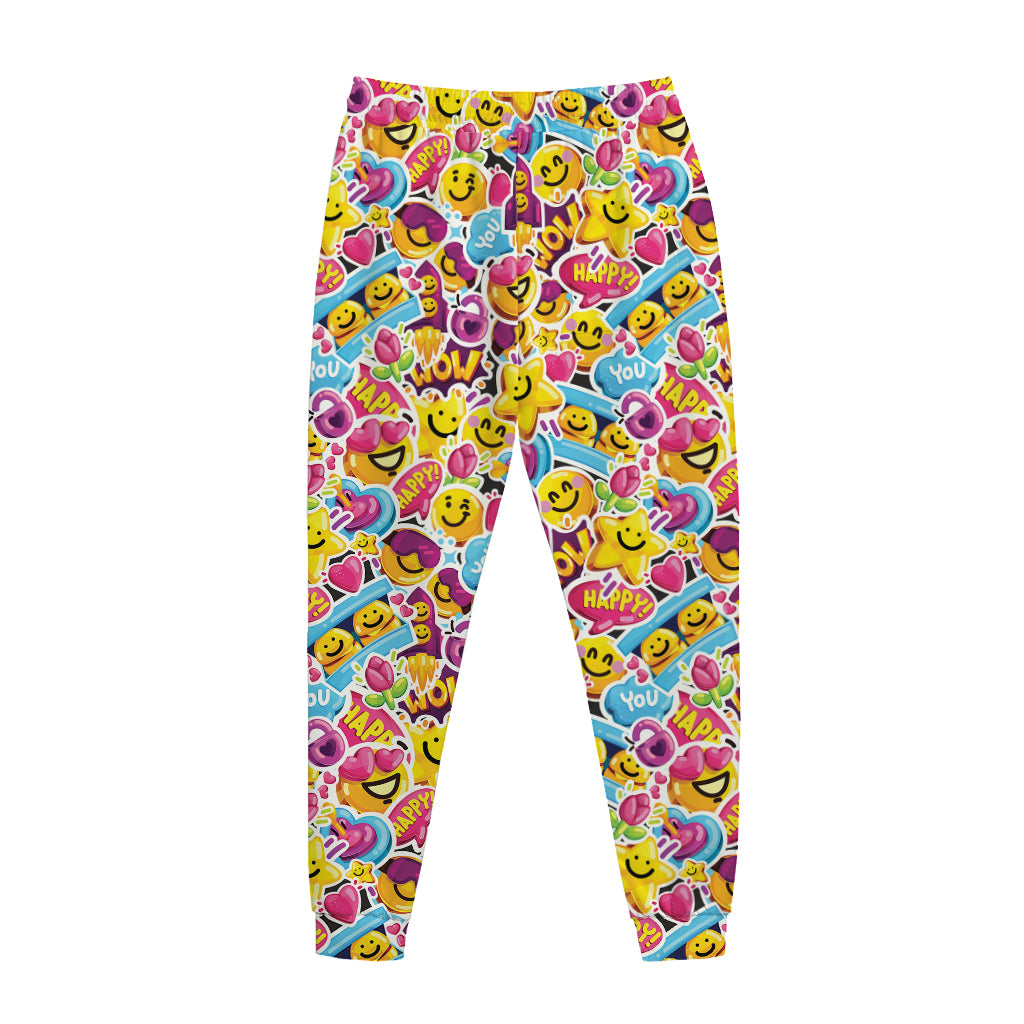 Smiley Faces Emoji Pattern Print Jogger Pants