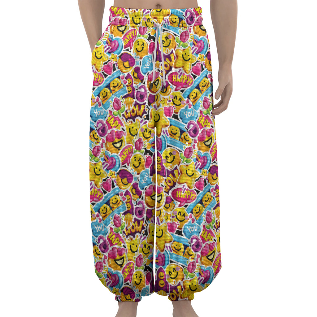 Smiley Faces Emoji Pattern Print Lantern Pants