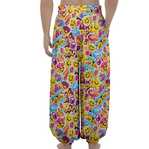 Smiley Faces Emoji Pattern Print Lantern Pants