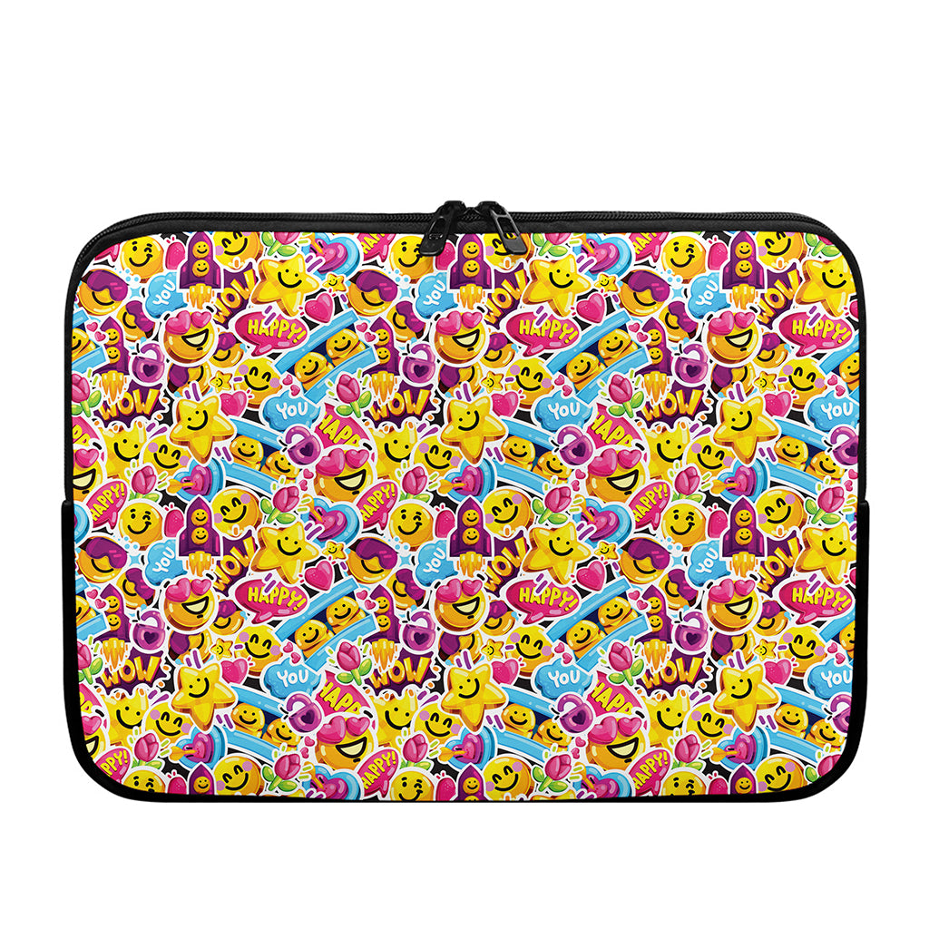 Smiley Faces Emoji Pattern Print Laptop Sleeve