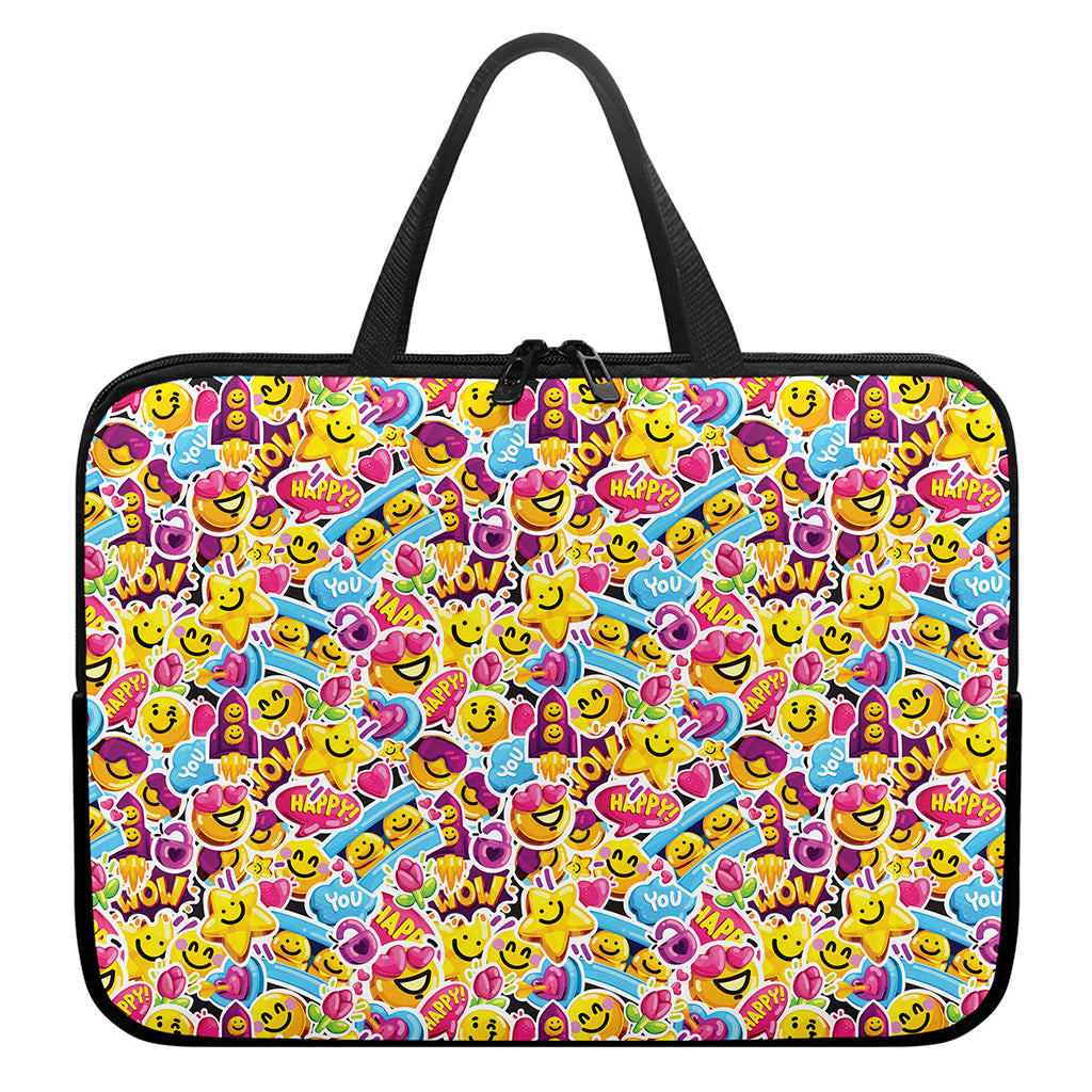 Smiley Faces Emoji Pattern Print Laptop Sleeve With Handle
