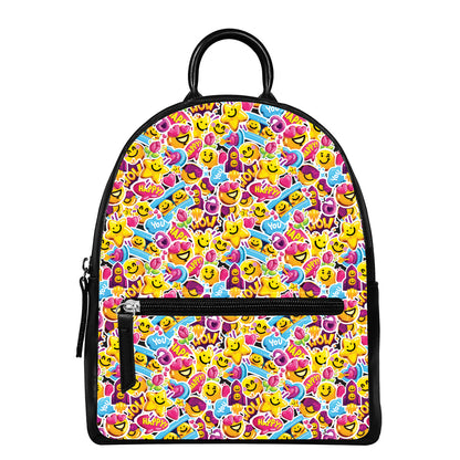 Smiley Faces Emoji Pattern Print Leather Backpack