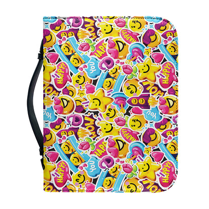 Smiley Faces Emoji Pattern Print Leather Bible Cover