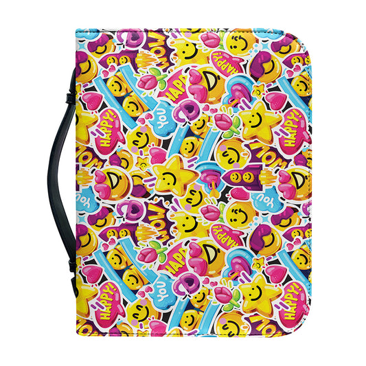Smiley Faces Emoji Pattern Print Leather Bible Cover