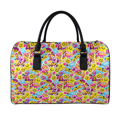Smiley Faces Emoji Pattern Print Leather Duffle Bag