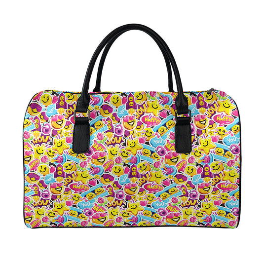 Smiley Faces Emoji Pattern Print Leather Duffle Bag
