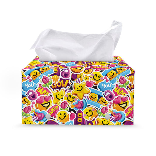 Smiley Faces Emoji Pattern Print Leather Tissue Box Cover