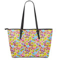 Smiley Faces Emoji Pattern Print Leather Tote Bag With Zipper
