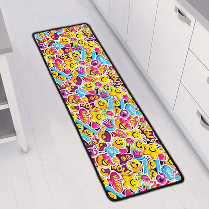 Smiley Faces Emoji Pattern Print Long Kitchen Mat