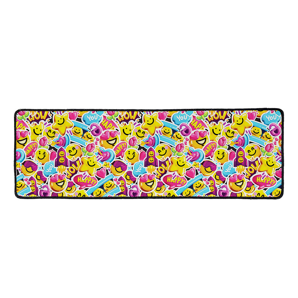 Smiley Faces Emoji Pattern Print Long Kitchen Mat