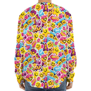 Smiley Faces Emoji Pattern Print Long Sleeve Baseball Jersey