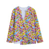 Smiley Faces Emoji Pattern Print Long Sleeve Short Coat