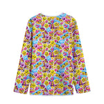 Smiley Faces Emoji Pattern Print Long Sleeve Short Coat