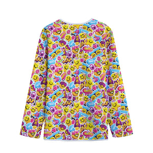 Smiley Faces Emoji Pattern Print Long Sleeve Short Coat