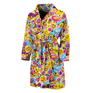 Smiley Faces Emoji Pattern Print Men's Bathrobe