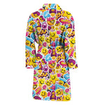 Smiley Faces Emoji Pattern Print Men's Bathrobe