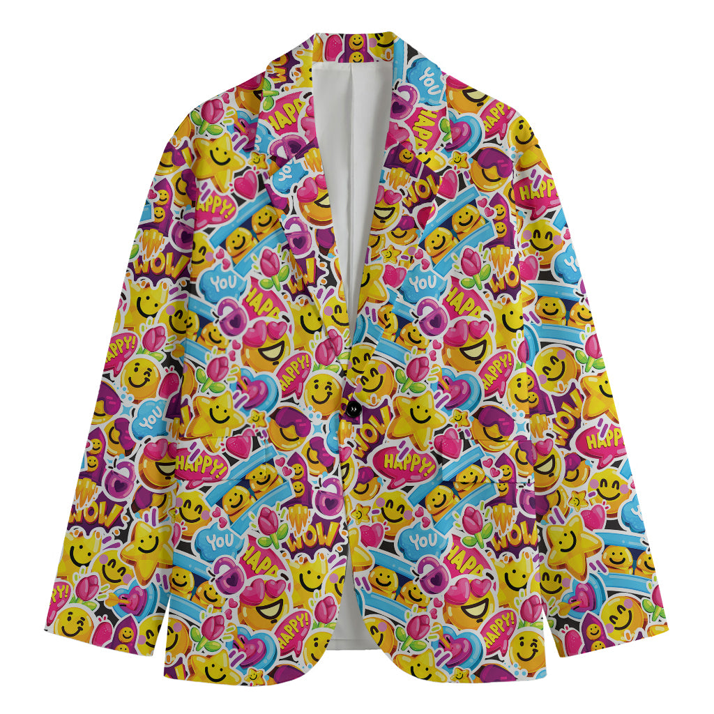 Smiley Faces Emoji Pattern Print Men's Blazer