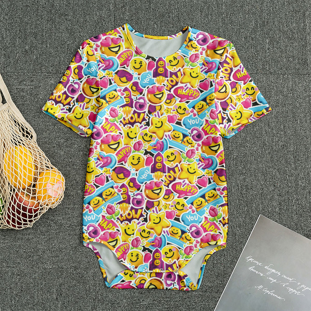 Smiley Faces Emoji Pattern Print Men's Bodysuit