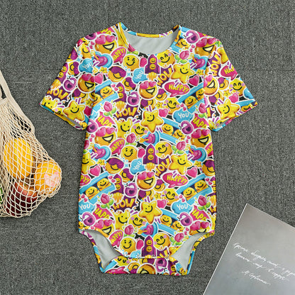 Smiley Faces Emoji Pattern Print Men's Bodysuit