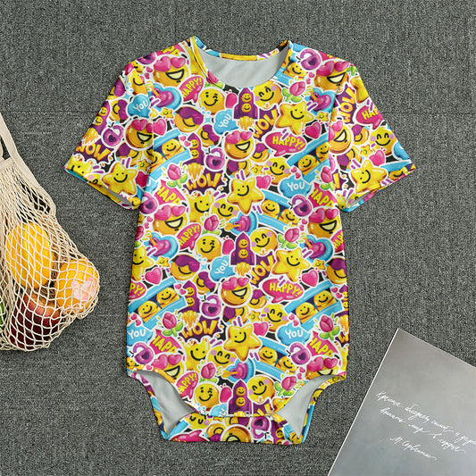 Smiley Faces Emoji Pattern Print Men's Bodysuit