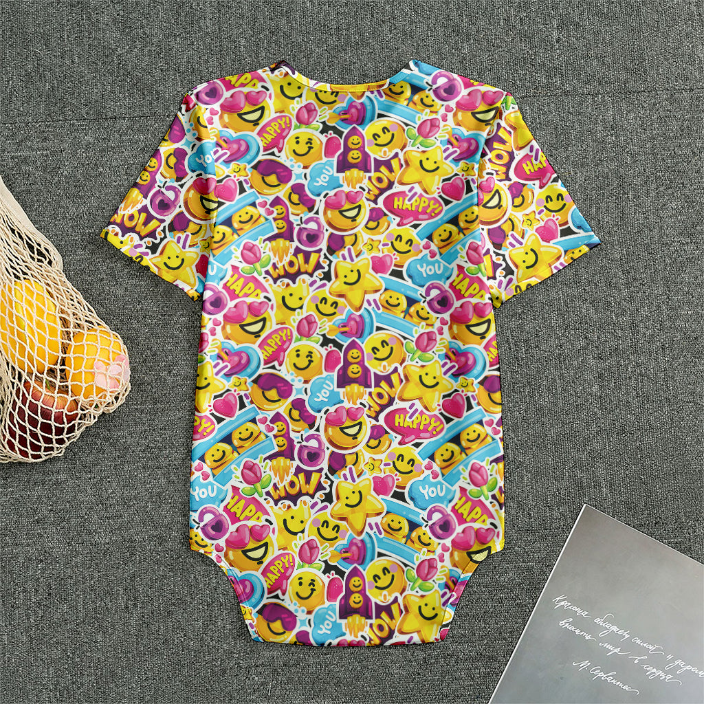Smiley Faces Emoji Pattern Print Men's Bodysuit