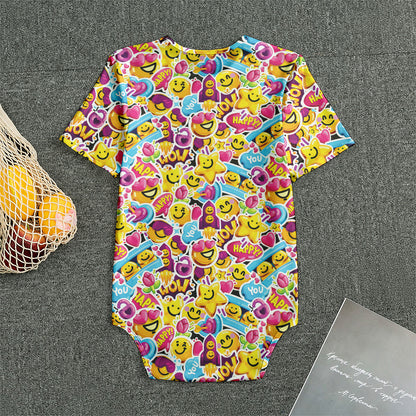 Smiley Faces Emoji Pattern Print Men's Bodysuit