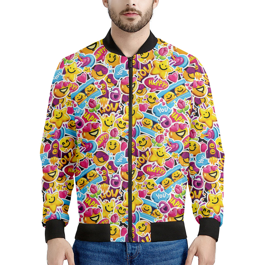 Smiley Faces Emoji Pattern Print Men's Bomber Jacket