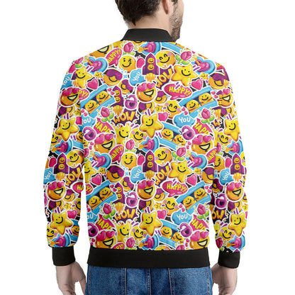 Smiley Faces Emoji Pattern Print Men's Bomber Jacket