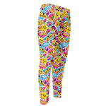 Smiley Faces Emoji Pattern Print Men's Compression Pants