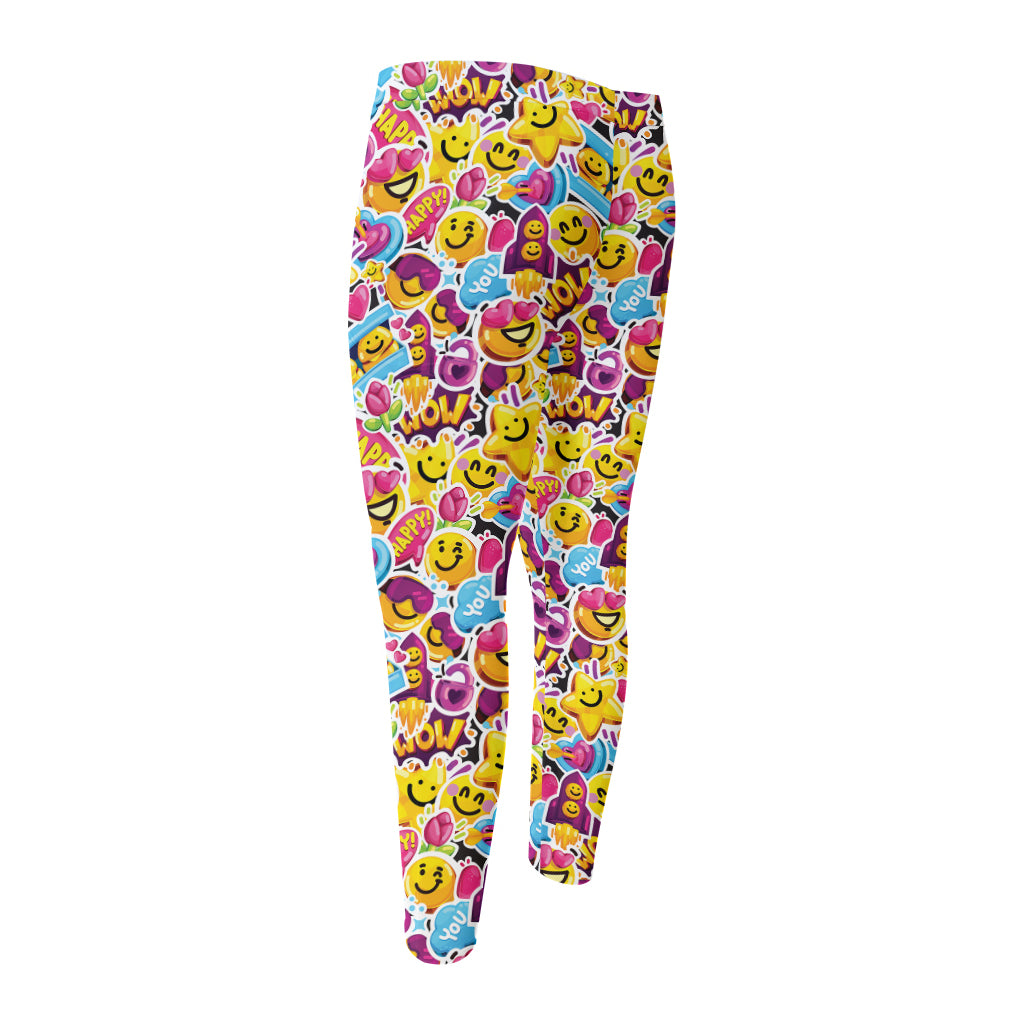 Smiley Faces Emoji Pattern Print Men's Compression Pants