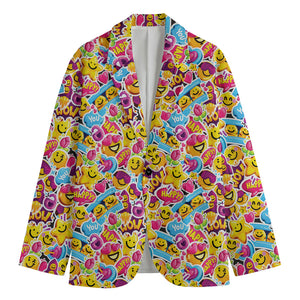 Smiley Faces Emoji Pattern Print Men's Cotton Blazer