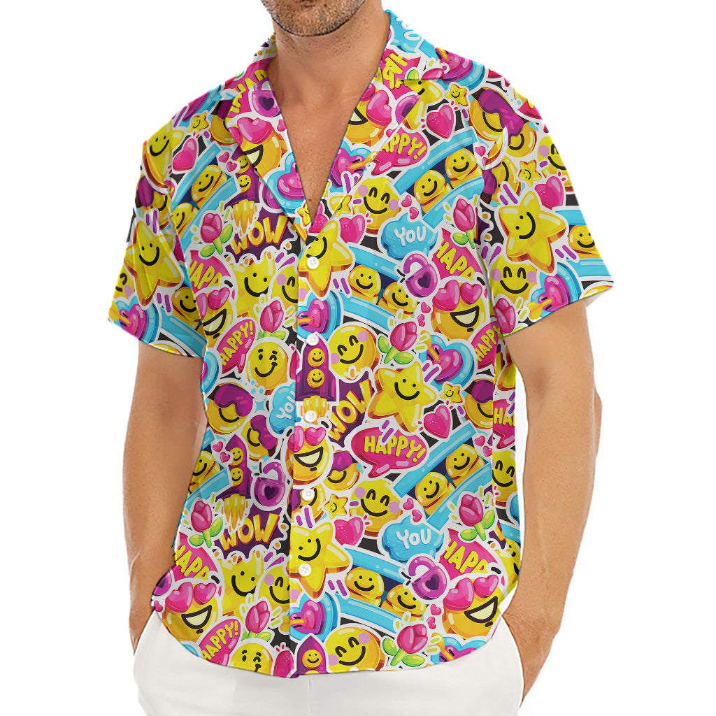 Smiley Faces Emoji Pattern Print Men's Deep V-Neck Shirt