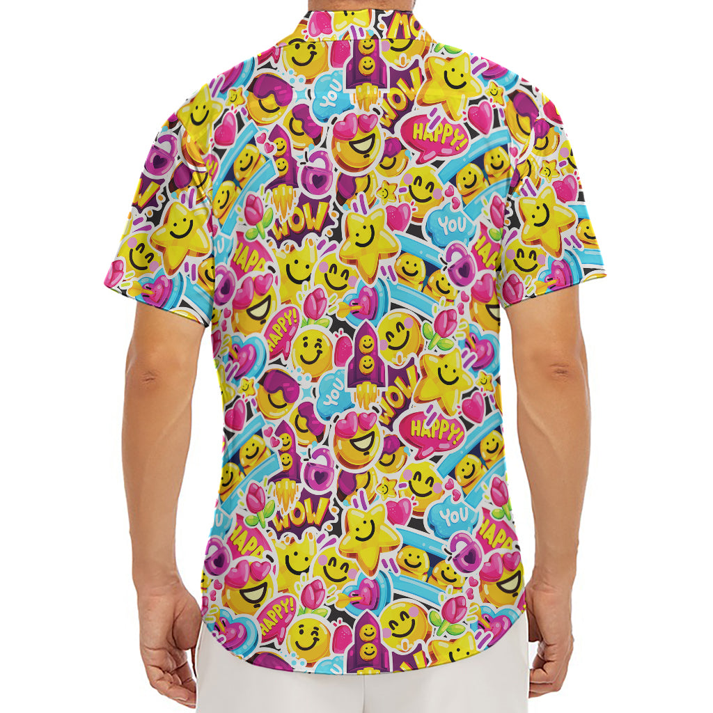 Smiley Faces Emoji Pattern Print Men's Deep V-Neck Shirt