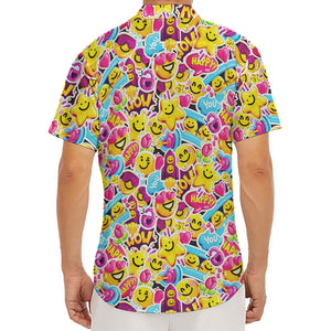 Smiley Faces Emoji Pattern Print Men's Deep V-Neck Shirt