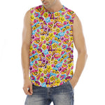 Smiley Faces Emoji Pattern Print Men's Fitness Tank Top