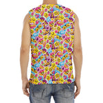 Smiley Faces Emoji Pattern Print Men's Fitness Tank Top