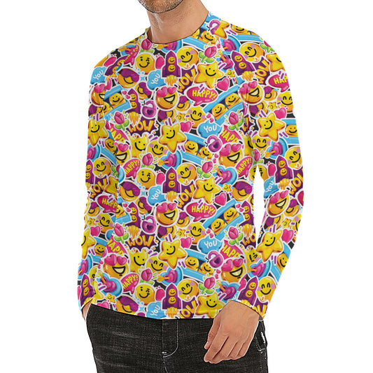 Smiley Faces Emoji Pattern Print Men's Long Sleeve Rash Guard