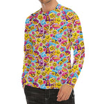 Smiley Faces Emoji Pattern Print Men's Long Sleeve Rash Guard
